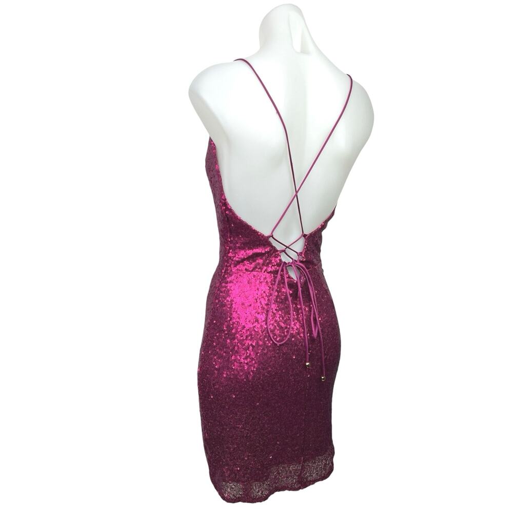 Hello Molly Pink Metallic Glitter Sequin Sleeveless Cami Camisole Mini Dress 4 - Picture 6 of 13